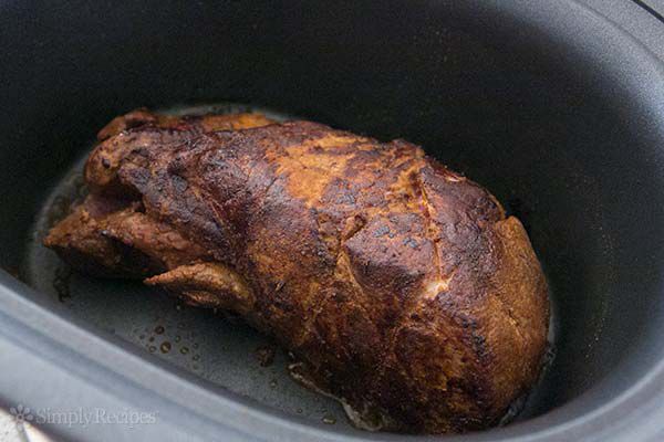 pulled pork tacos - browned roast in slow cooker