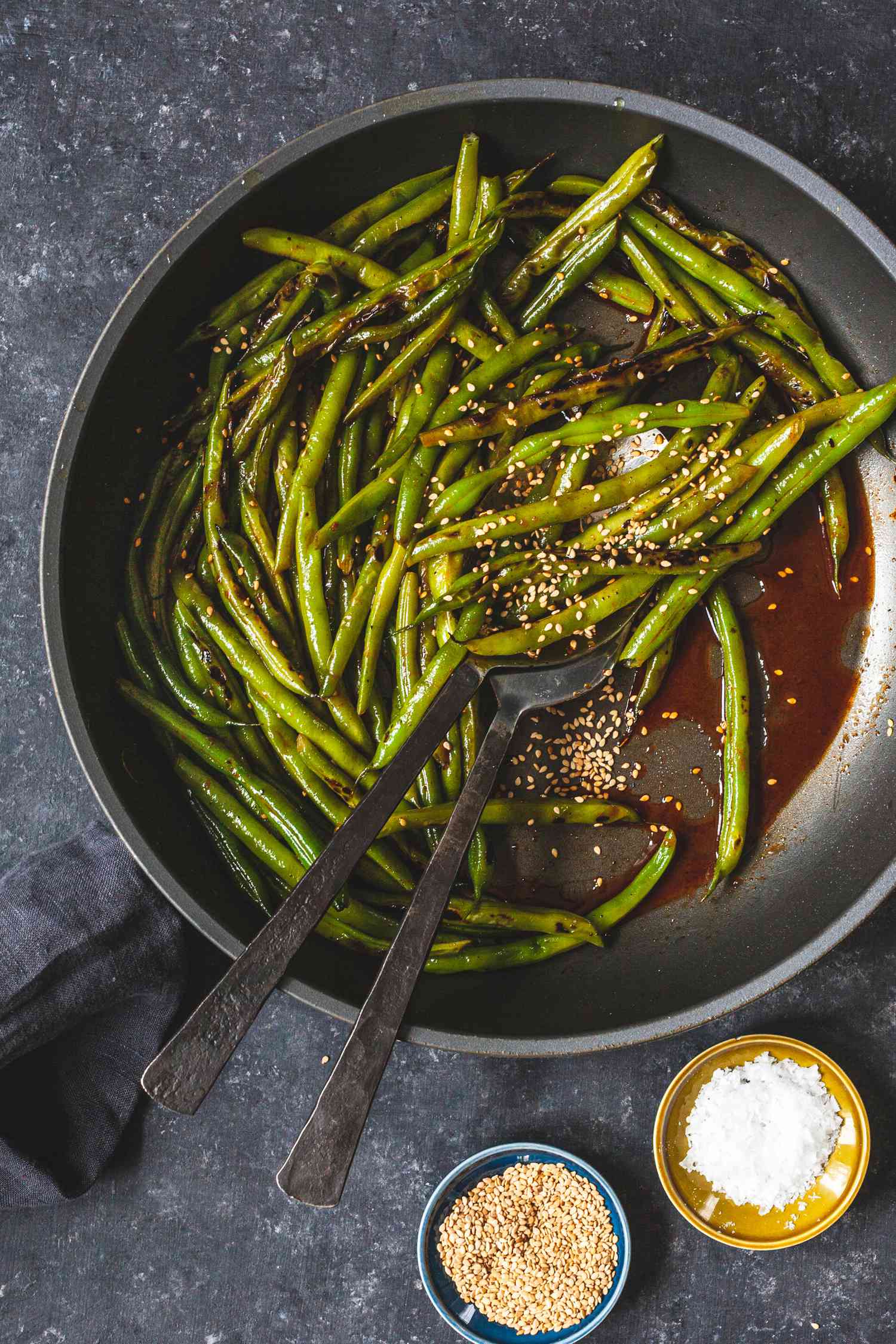 Green Beans with Gochujang cooked in a skillet.