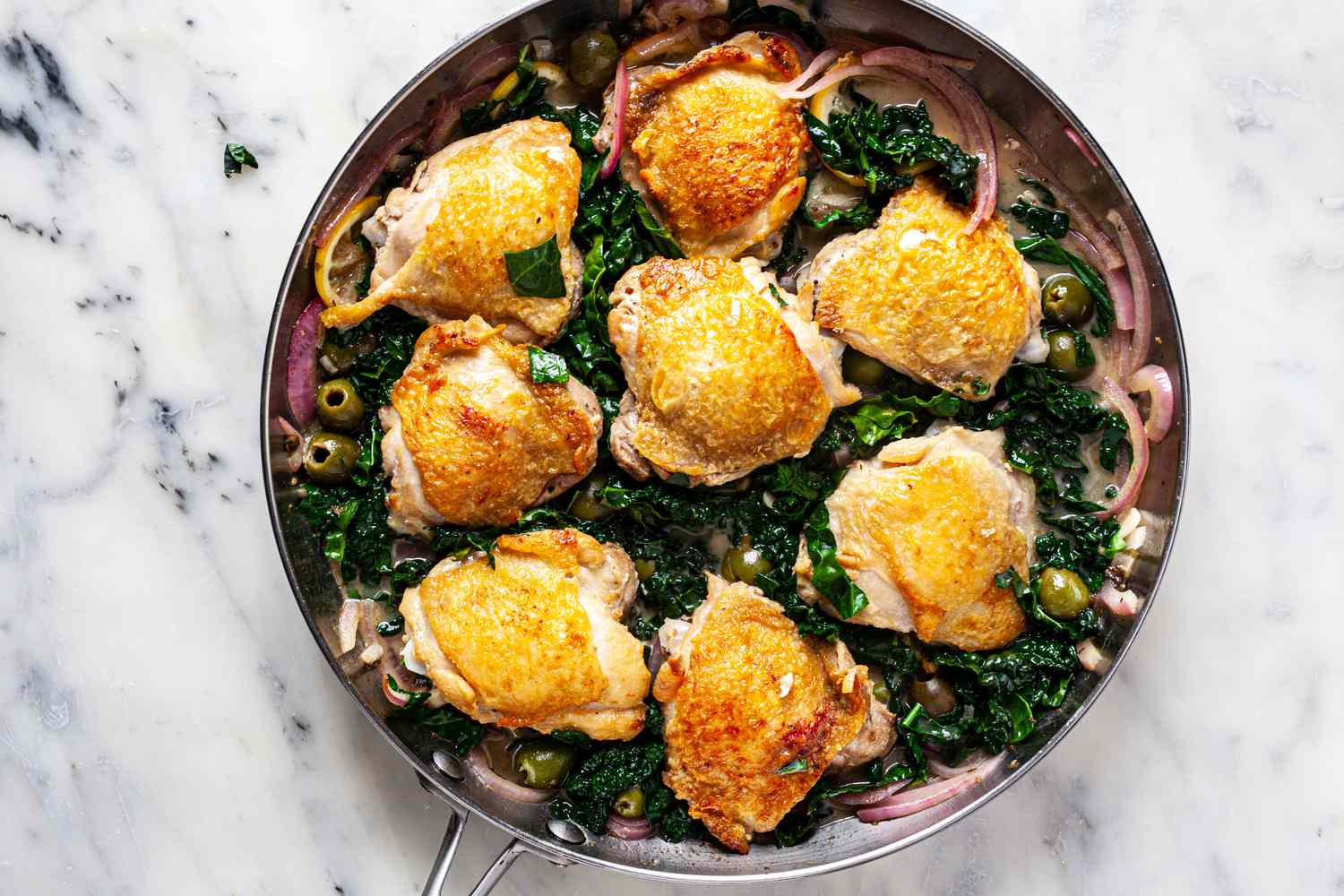 Tuck kale under chicken. 