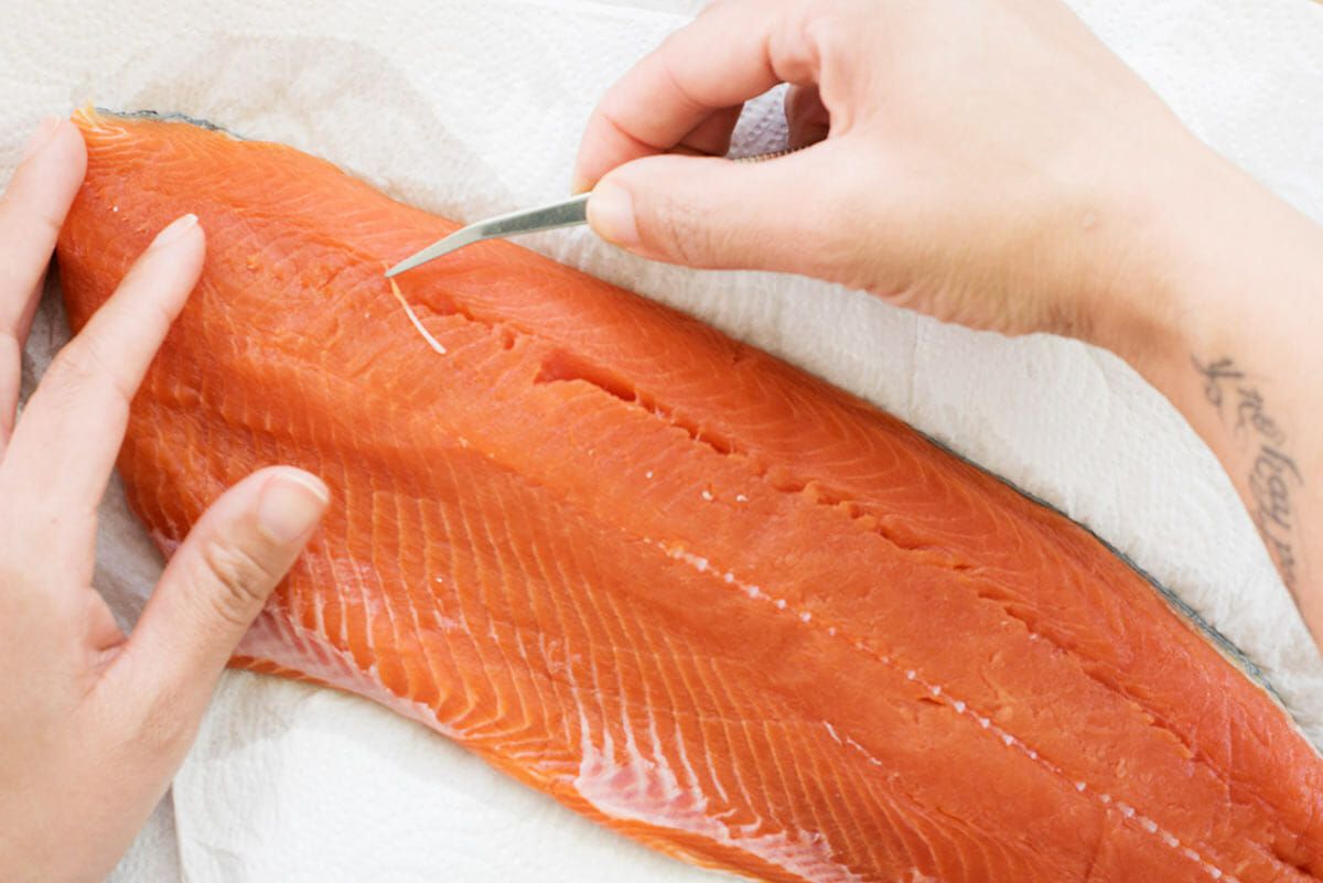 Wild Salmon with Angel Hair Pasta Recipe remove the pin bones
