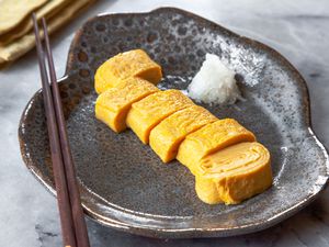 Tamagoyaki Cut into Pieces on Plate