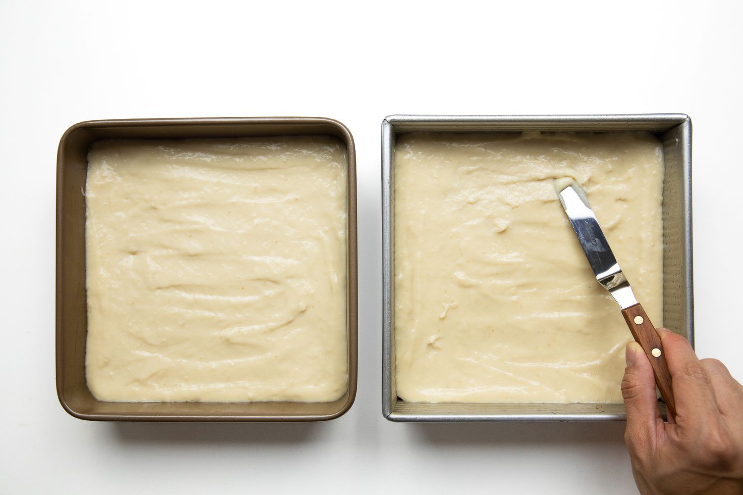 Cassava Cake in Two Pans and Level Using an Off-Set Spatula