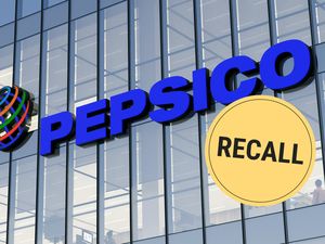 A building facade with the PepsiCo logo and a yellow circular label reading Recall overlayed