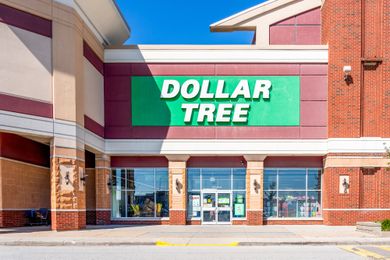 Exterior of a Dollar Tree store with a large sign and storefront entrance