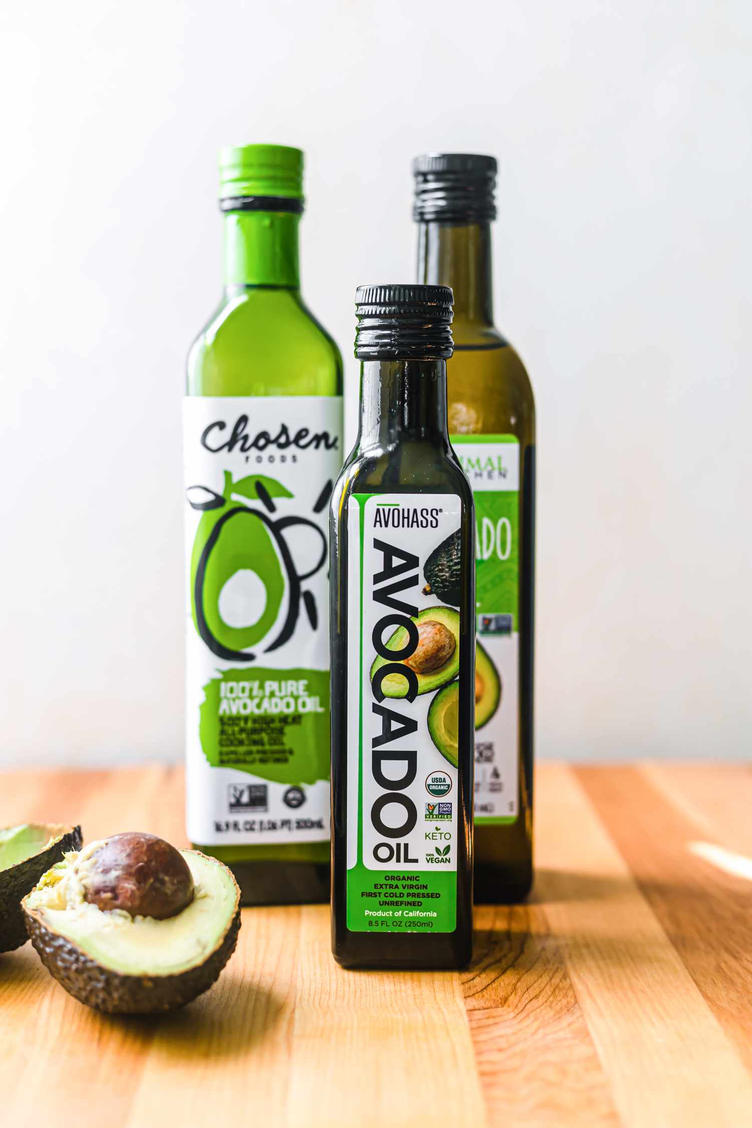 Three bottles of avocado oil