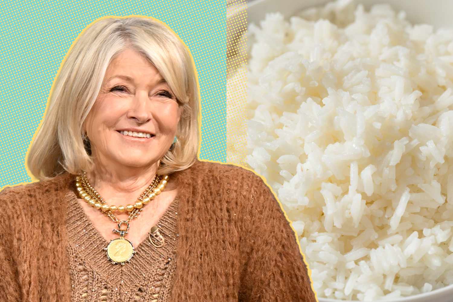 Martha Stewart with a dish of rice