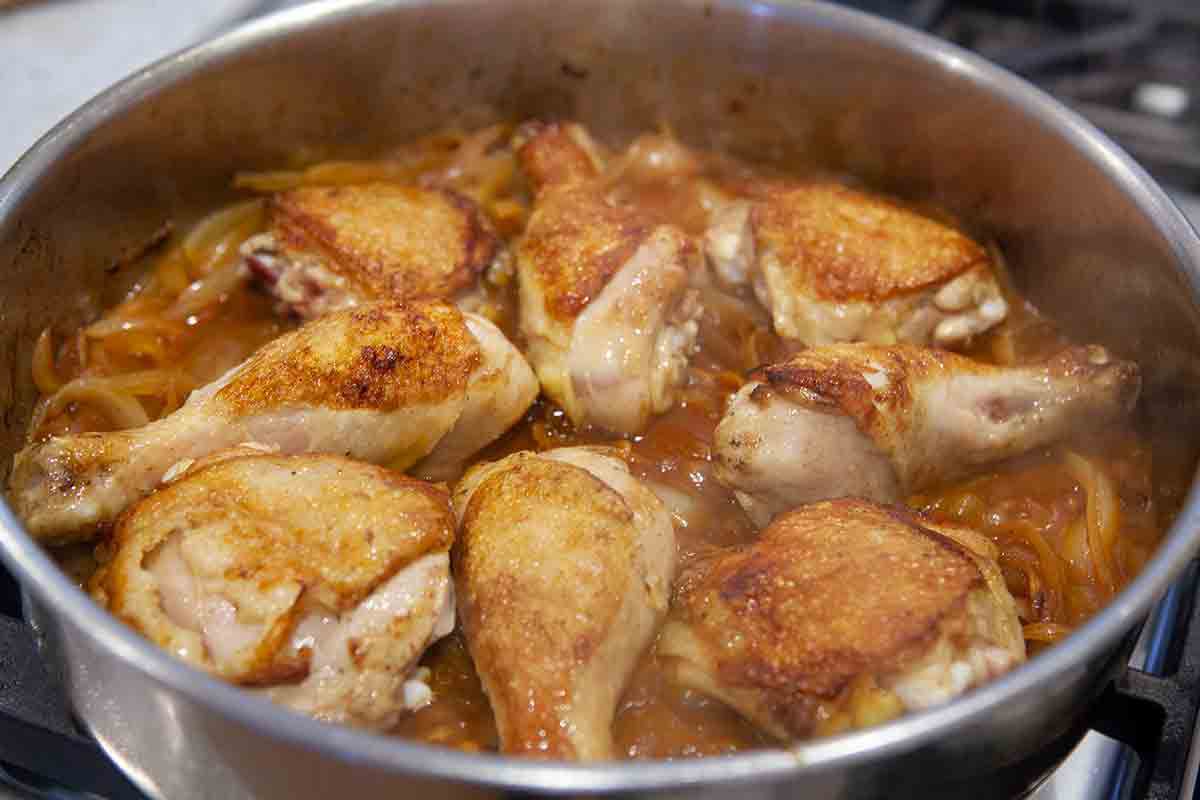 add chicken to onions for chicken paprikash