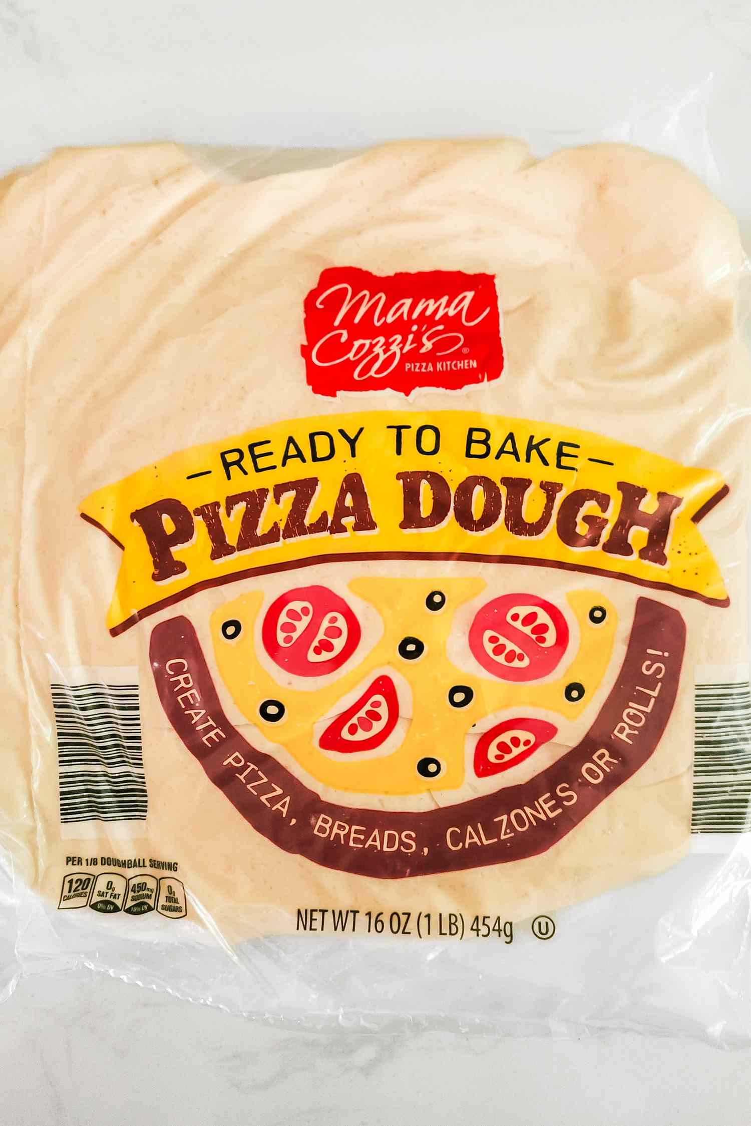 A photo of Mama Cozzi's ready to bake pizza dough in its packaging