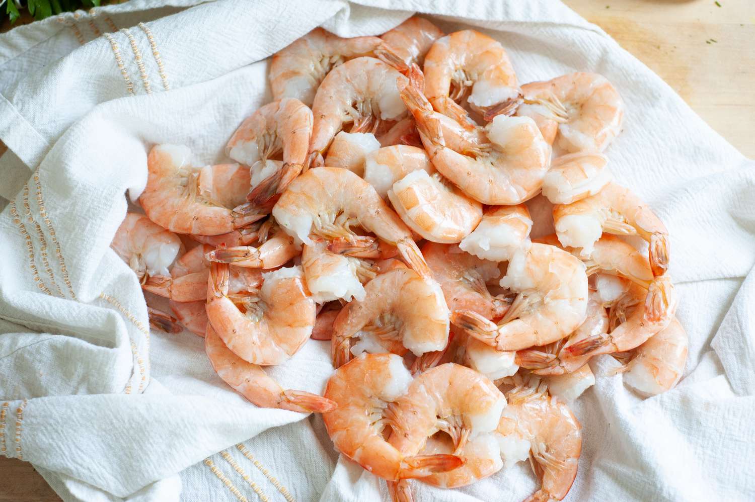 Cooked Shrimp on a Kitchen Towel for Seafood Butter Recipe 