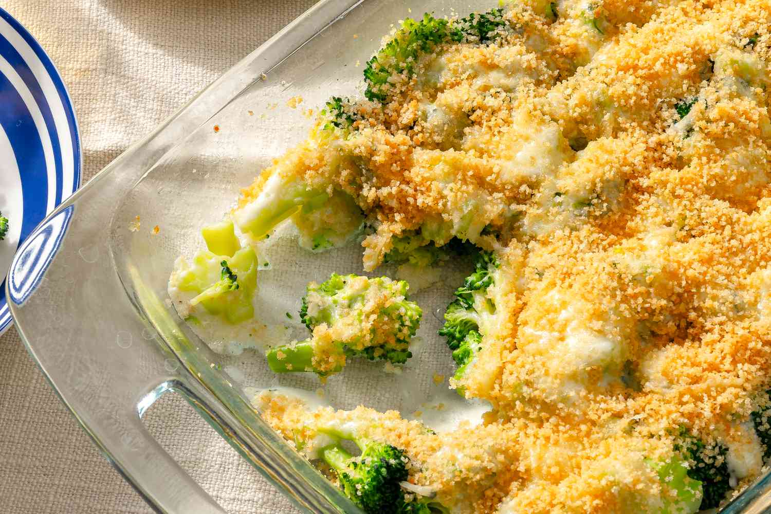 My Mom’s Famous Broccoli Cheese Casserole in a dish