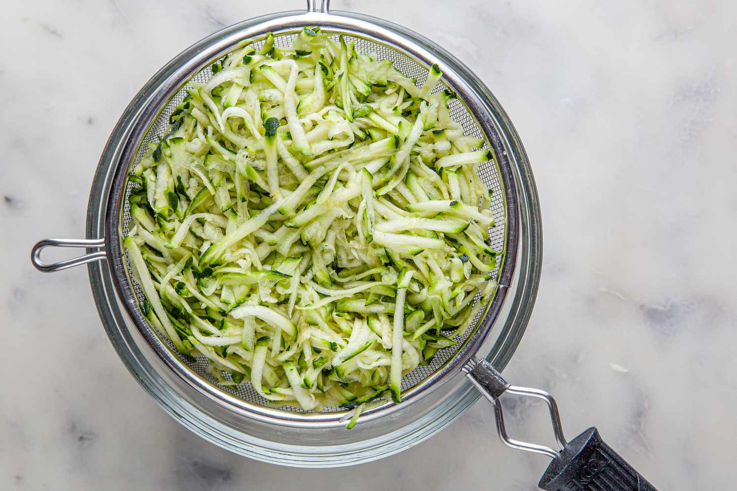 Zucchini in Strainer for Easy Zucchini Bread