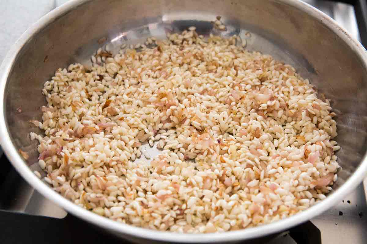 lightly brown the arborio rice for the risotto
