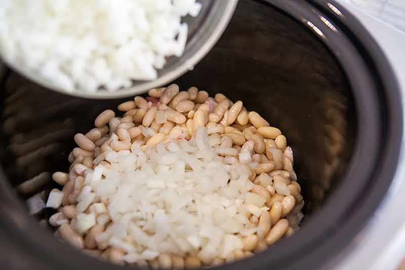 Adding onion to slow cooker for Boston Baked Beans
