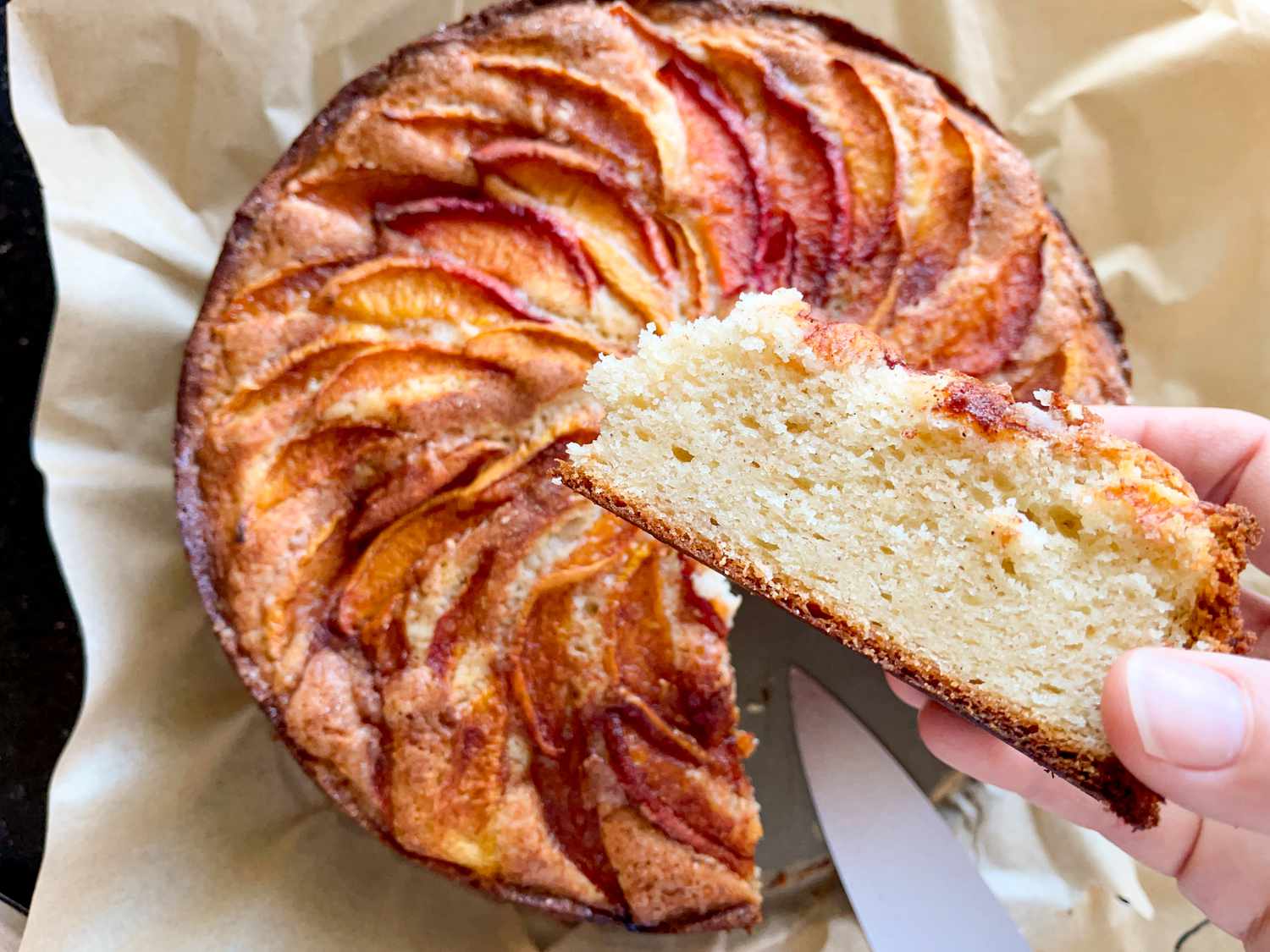 Slice of cake with fruit decoration on top
