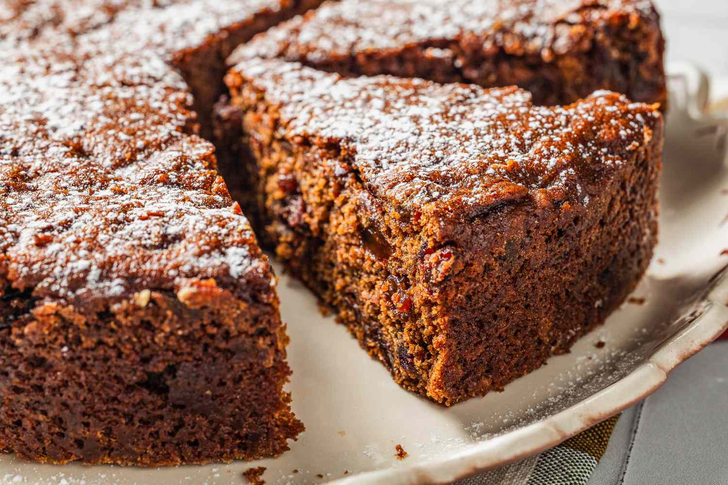 war cake cut into slices on a cake platter