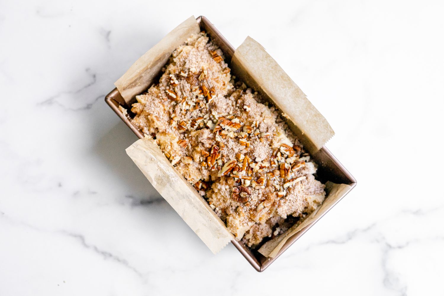 Apple Fritter Bread in Loaf Pan with Streusel and Pecans (Cooked)