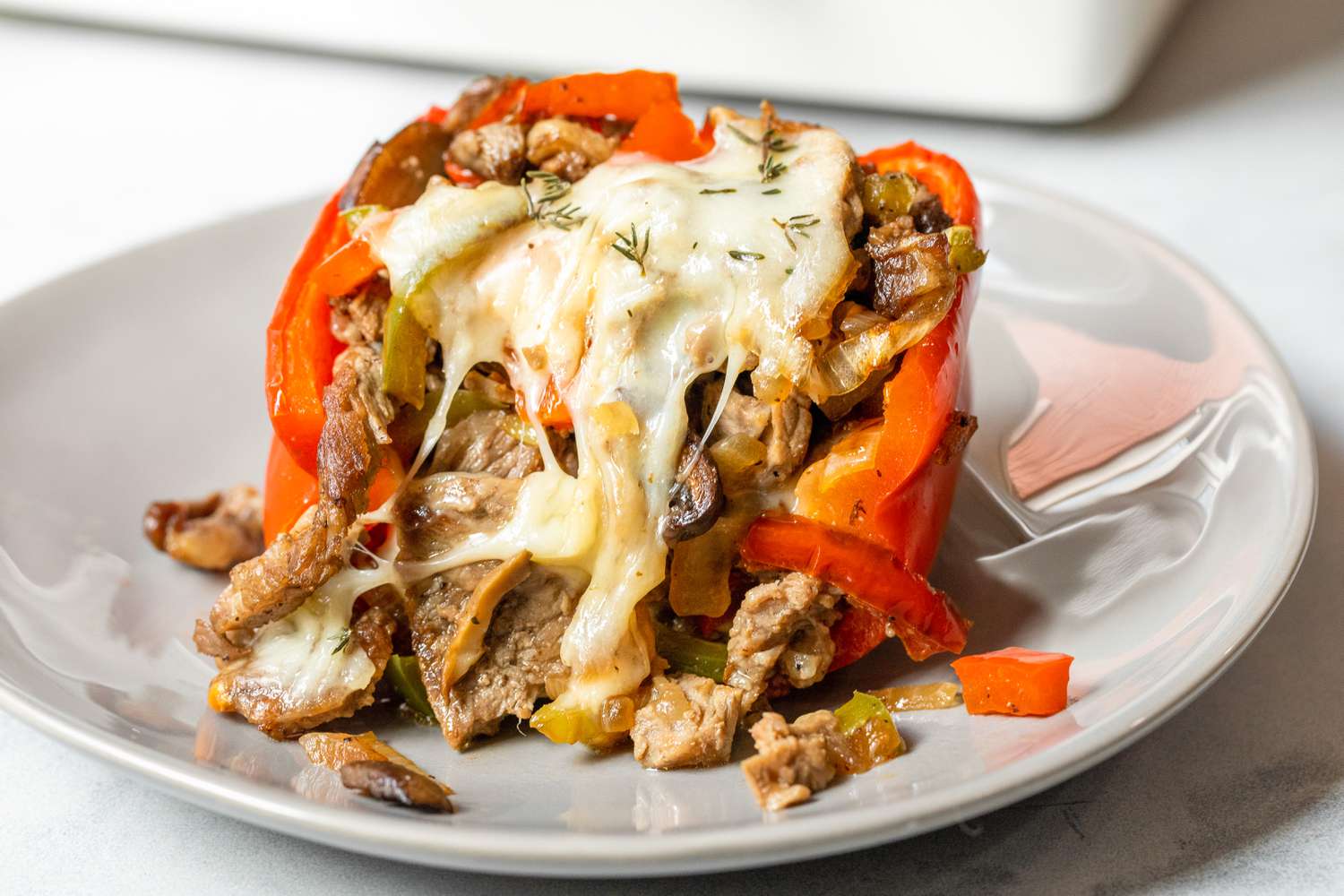 Philly Cheesesteak Stuffed Peppers on a Plate 
