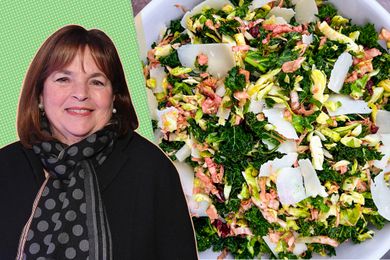 A split image of Ina Garten and her winter salad recipe