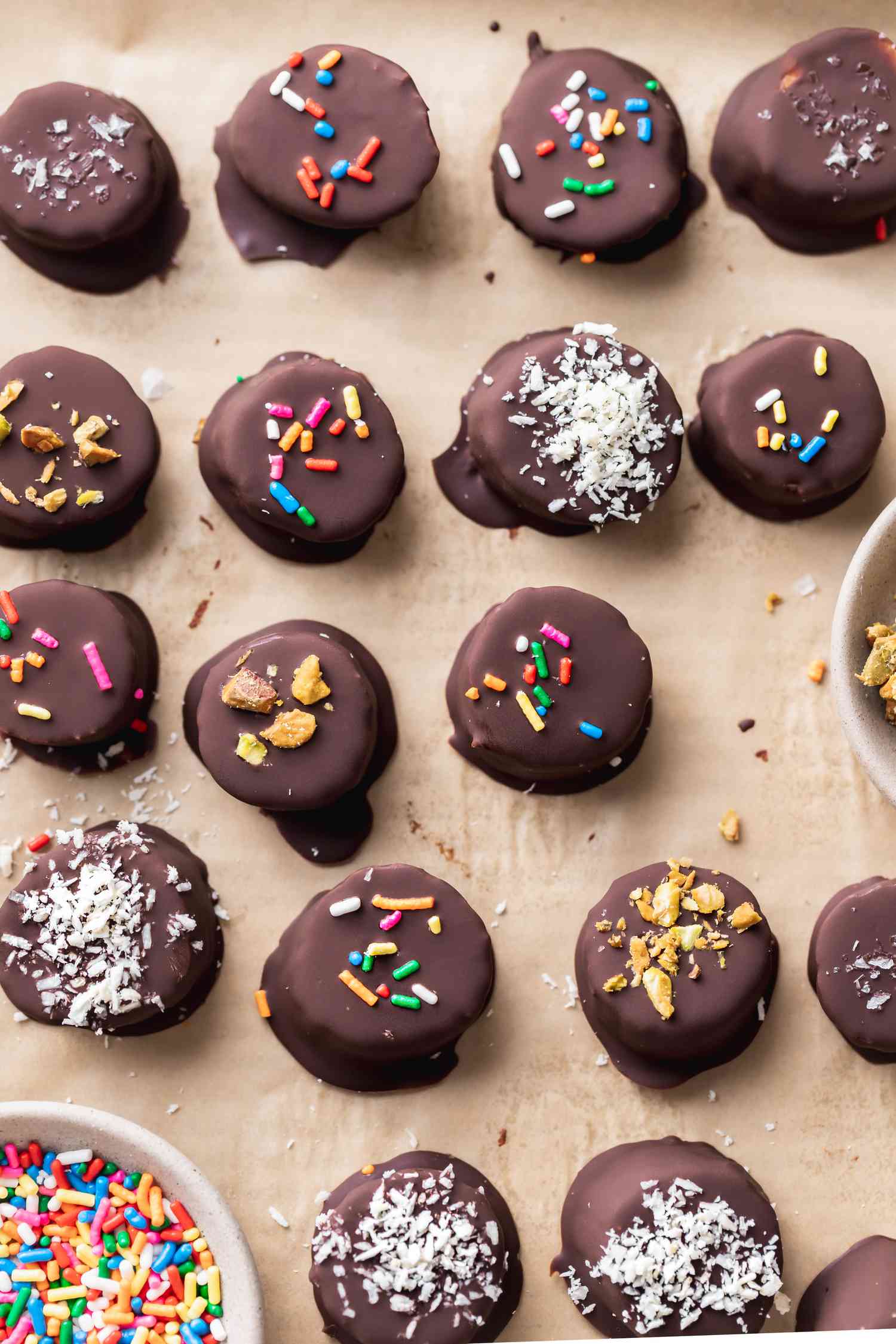 Frozen Chocolate Covered Bananas on a Tray