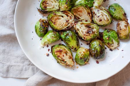 Air Fryer Brussels Sprouts on a Plate