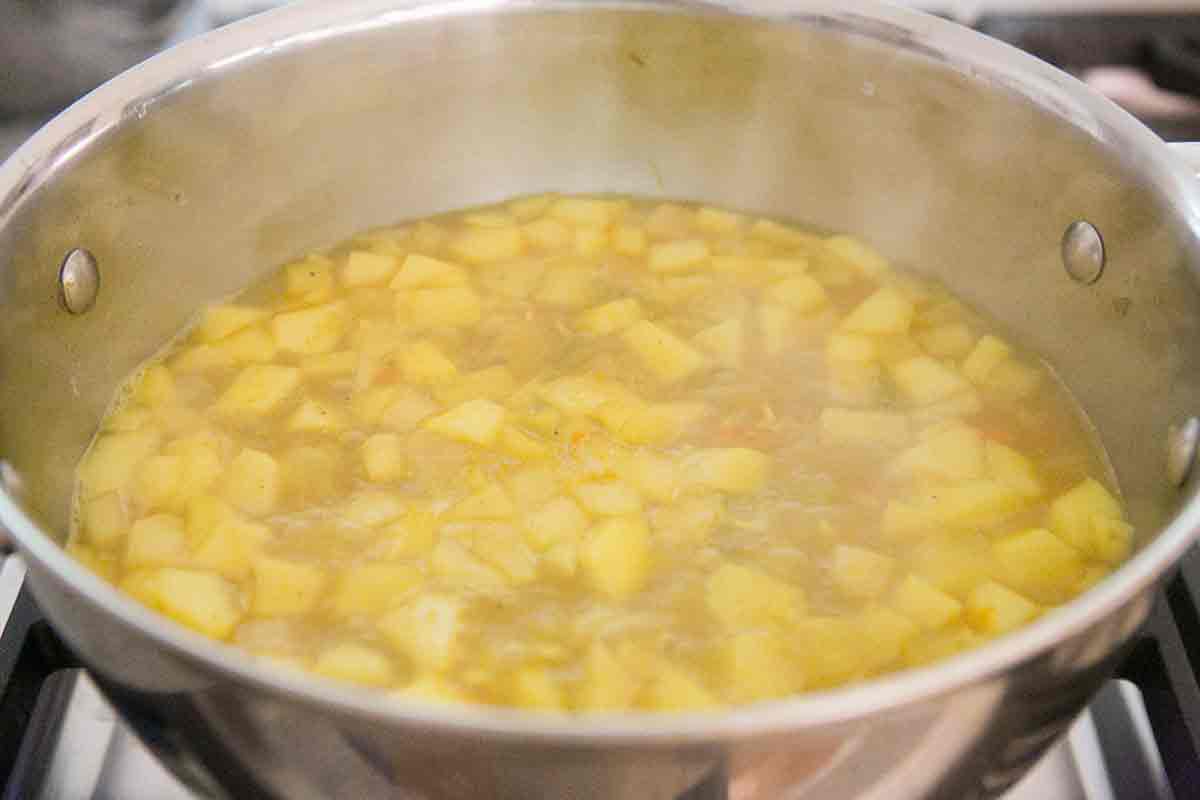add chopped apples and salt to make curried turkey soup