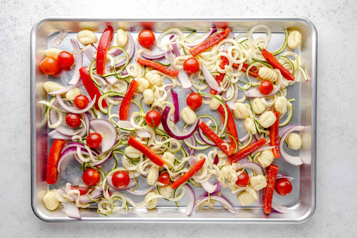 Sheet Pan Gnocchi Ingredients on a Sheet Pan