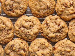 Old-fashioned hermit cookies on a cooling rack