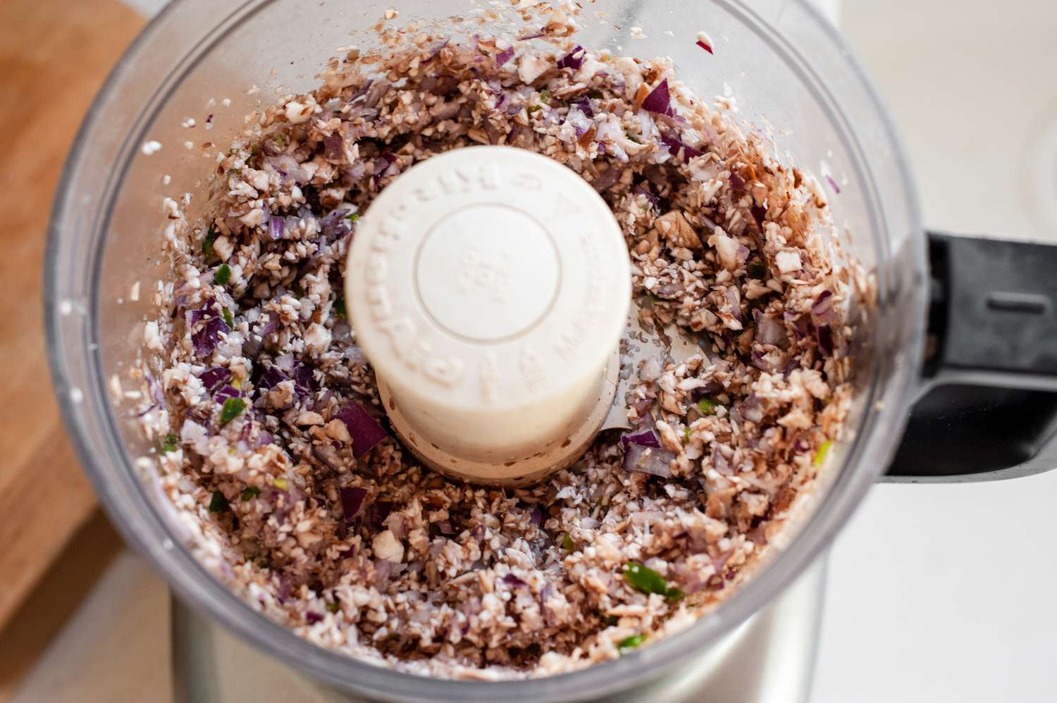 Vegetables Chopped in a Food Processer for Black Bean Smash Burger Recipe