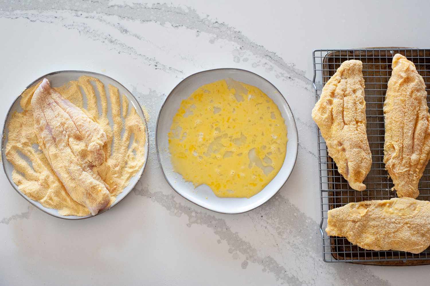 Breading the Fish for Fish Po' Boy