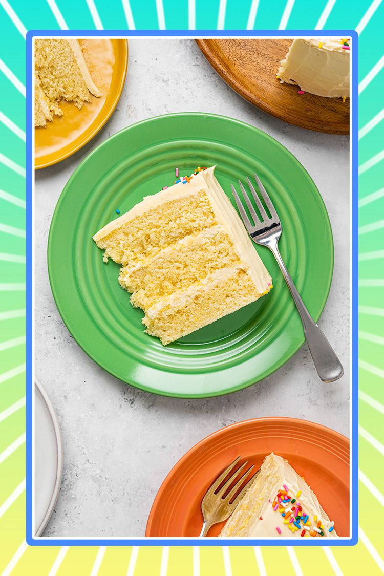 slice of 3-layer microwave cake on a green plate