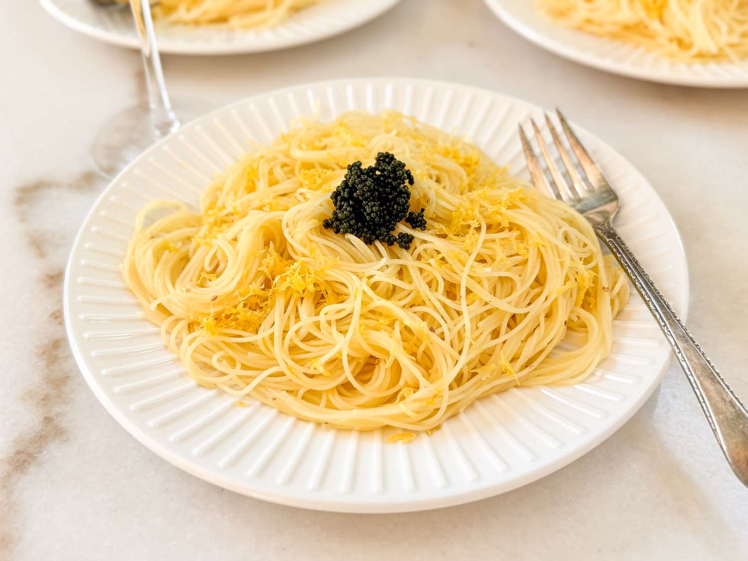 lemon capellini with caviar