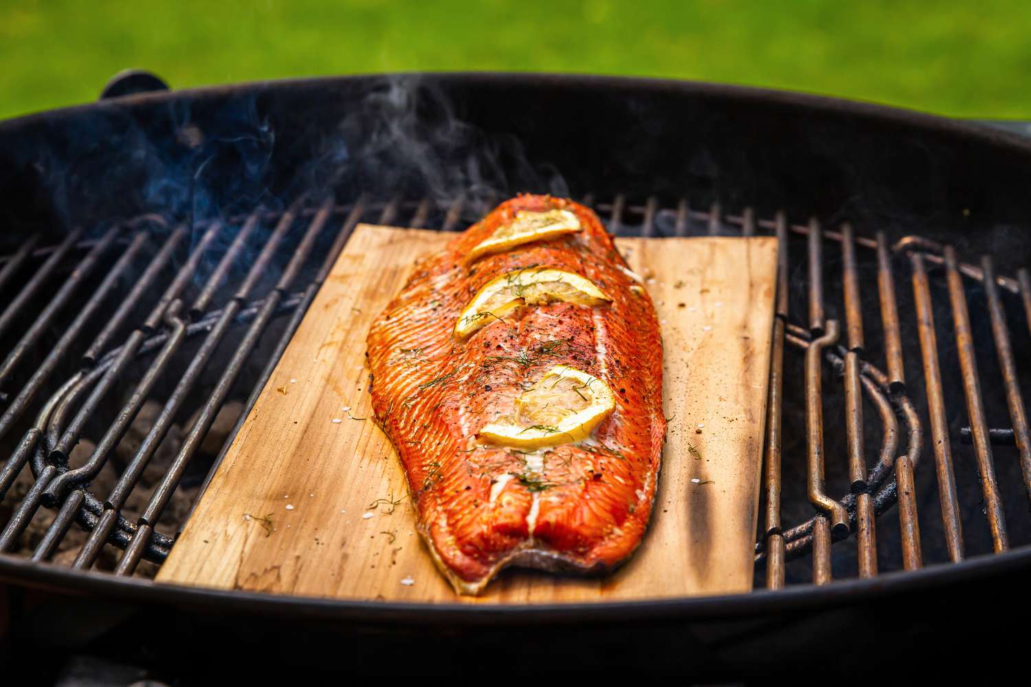 Salmon on cedar plank on the grill