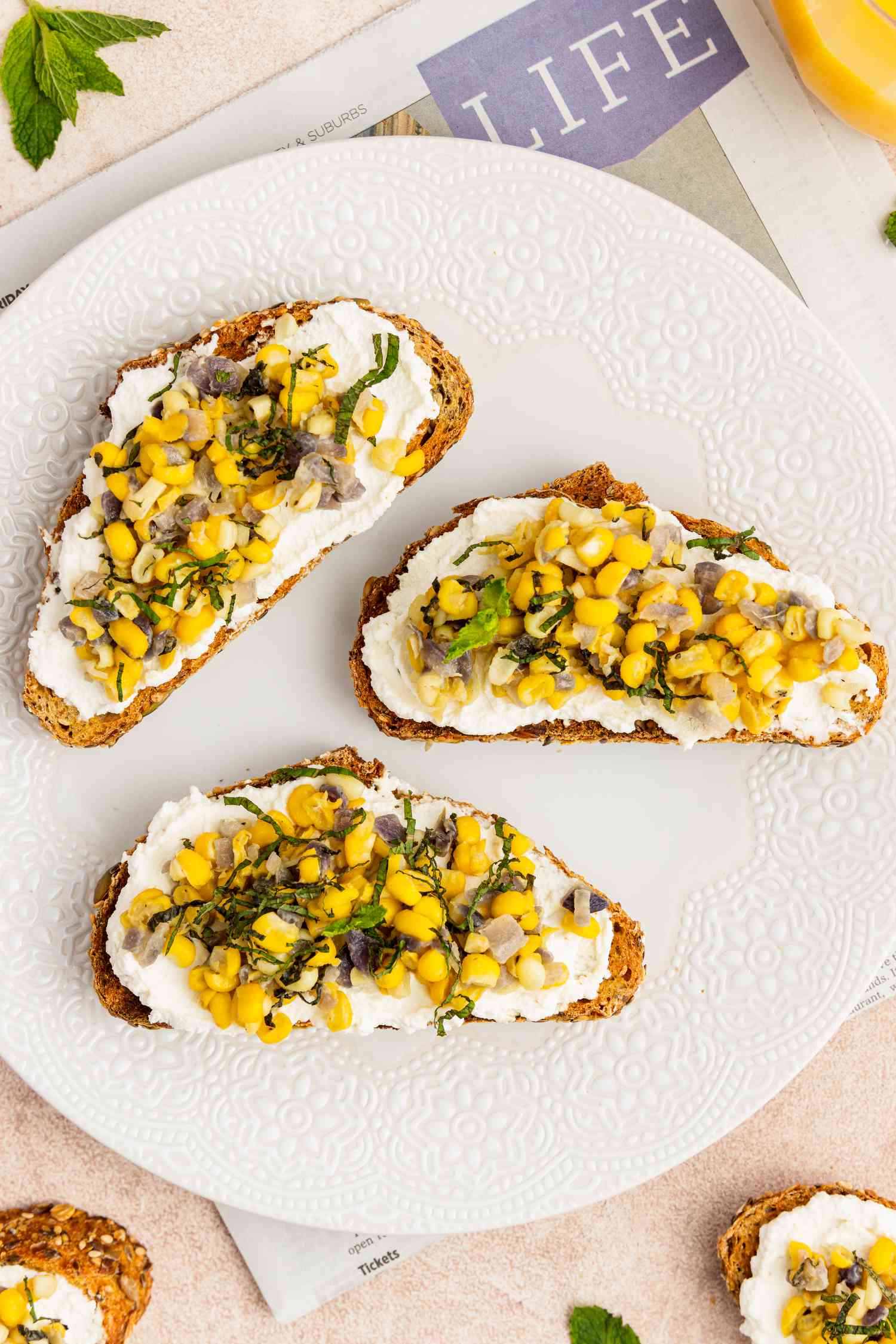 Plate of Corn and Ricotta Bruschetta 