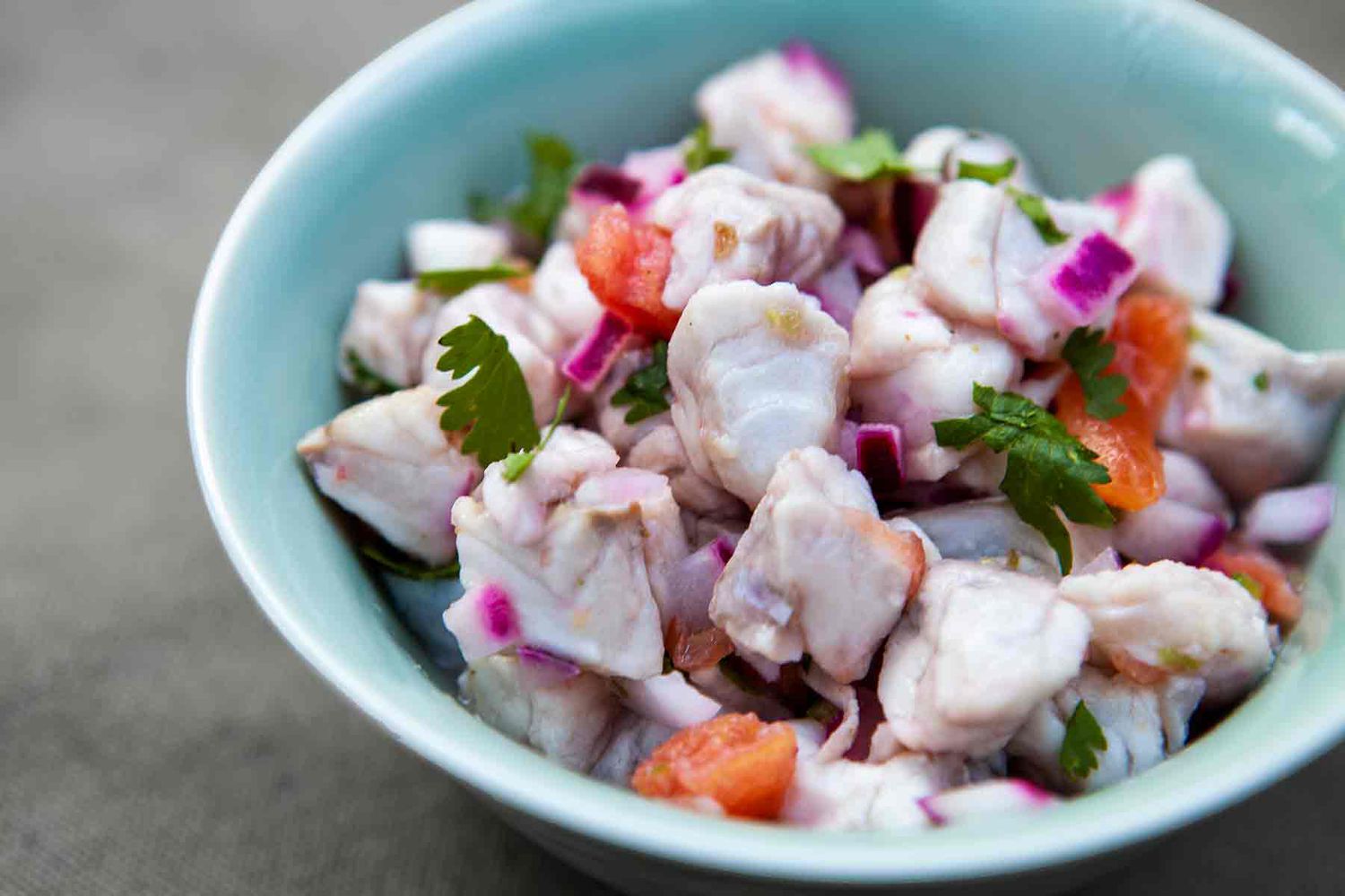 A bowl of ceviche, ready to eat