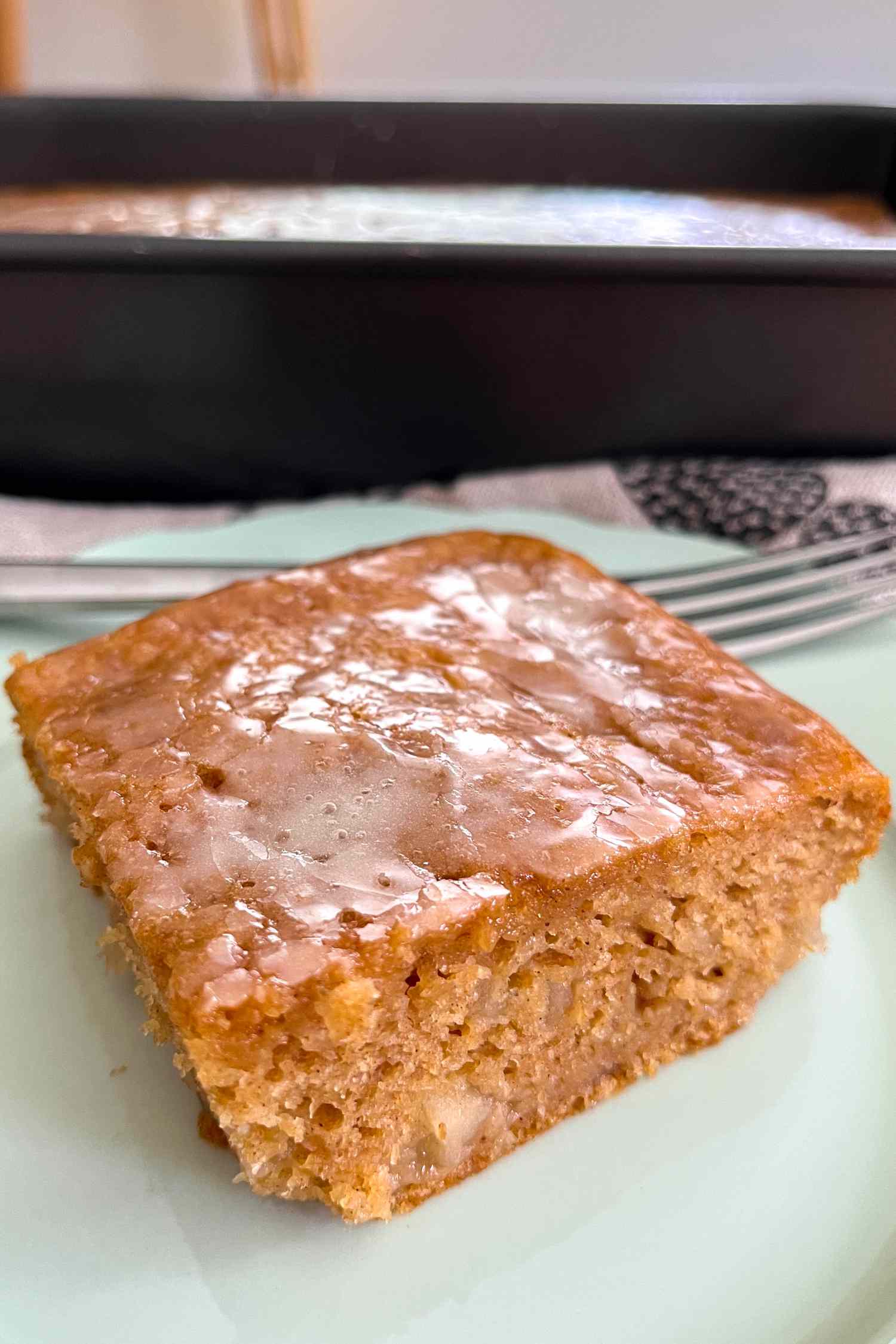 Slice of Days of Our Lives apple cake on a plate