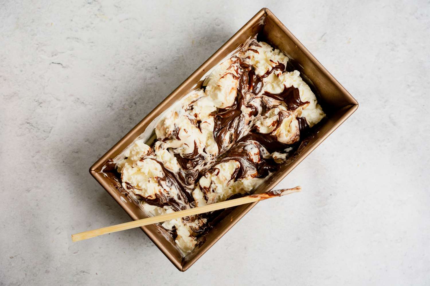 Vanilla ice cream with chocolate fudge swirled in.