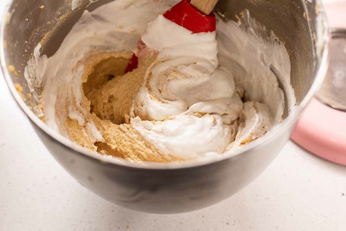 Mixing together the filling to make an Easy peanut butter pie.