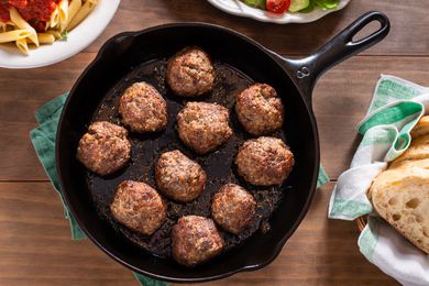Meatballs on a cast iron skillet