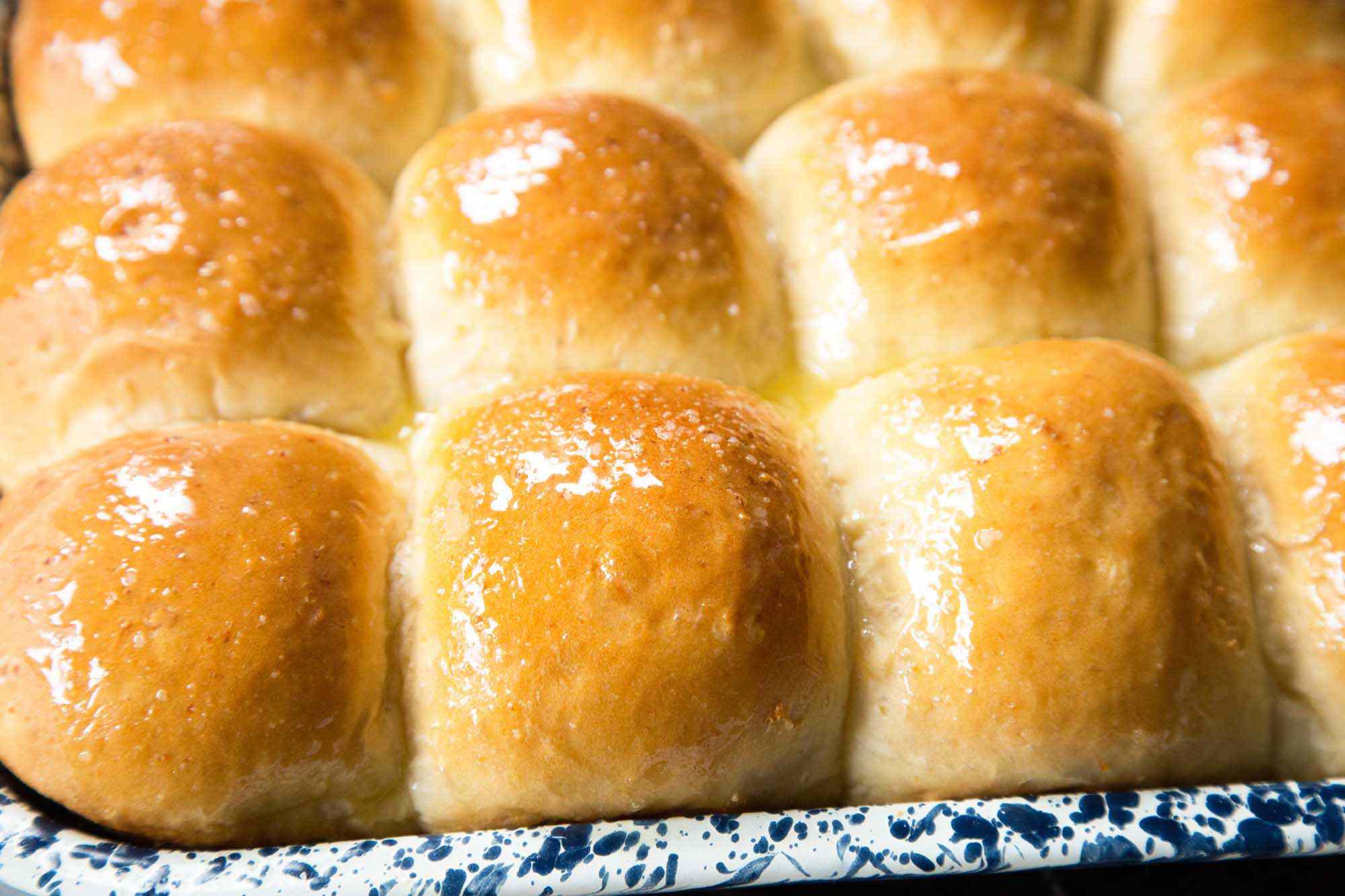 Buttered Potato Rolls on Baking Sheet