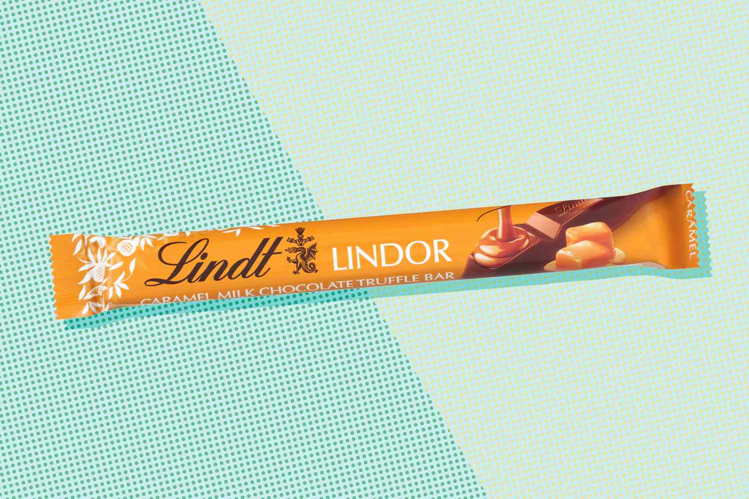 Lindt Lindor caramel milk chocolate truffle bar in its packaging