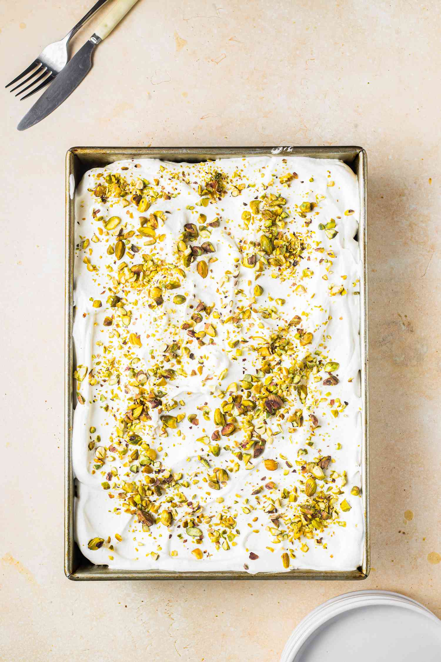 Tray ofTray of Tres Leches with Pistachio and Cardamom