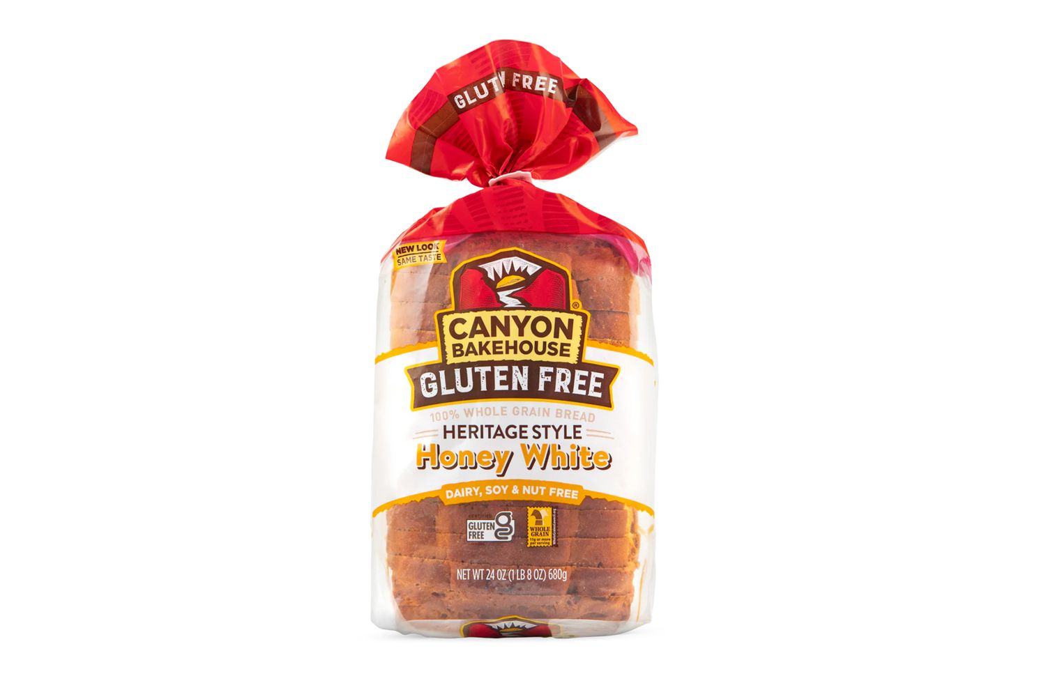 A package of Canyon Bakehouse Gluten Free Heritage Style Honey White bread