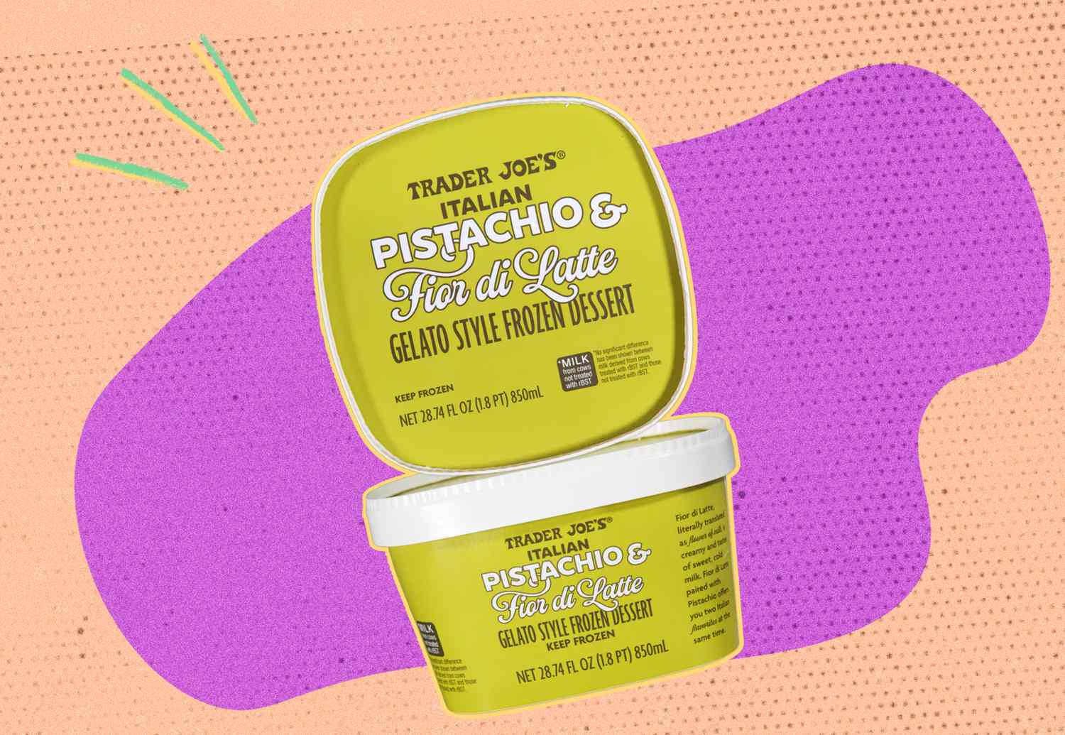 Trader Joes Pistachio and Fior di Latte frozen dessert containers