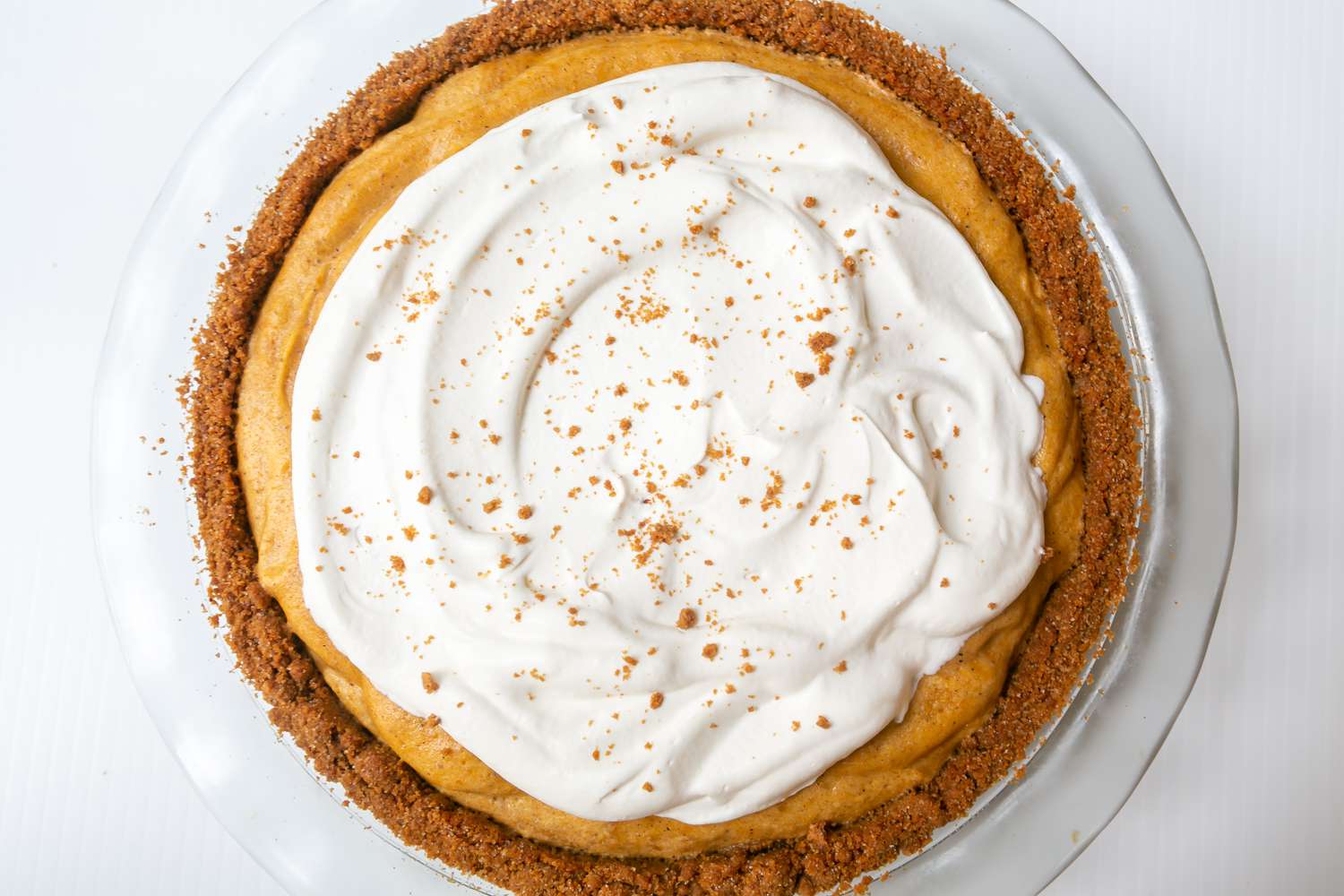chiffon pumpkin pie in homemade crust with whipped cream