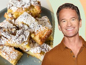 Neil Patrick Harris alongside a plate of ooey gooey bars