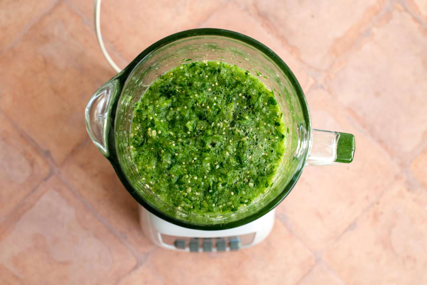 Chile Verde Ingredients Minced in a Blender