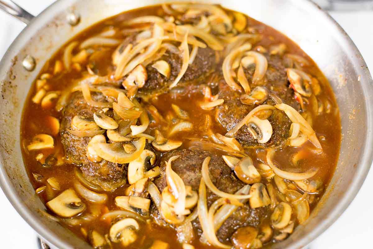 Add the steaks back to the pan with the mushroom sauce
