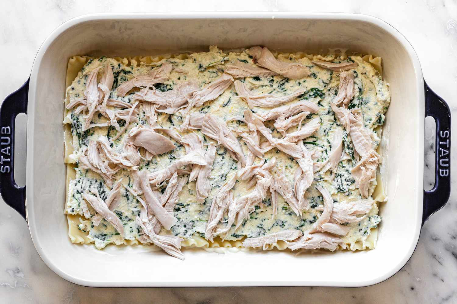 Chicken Lasagna Layering: Layer of Chicken Added on Top of Ricotta Filling 