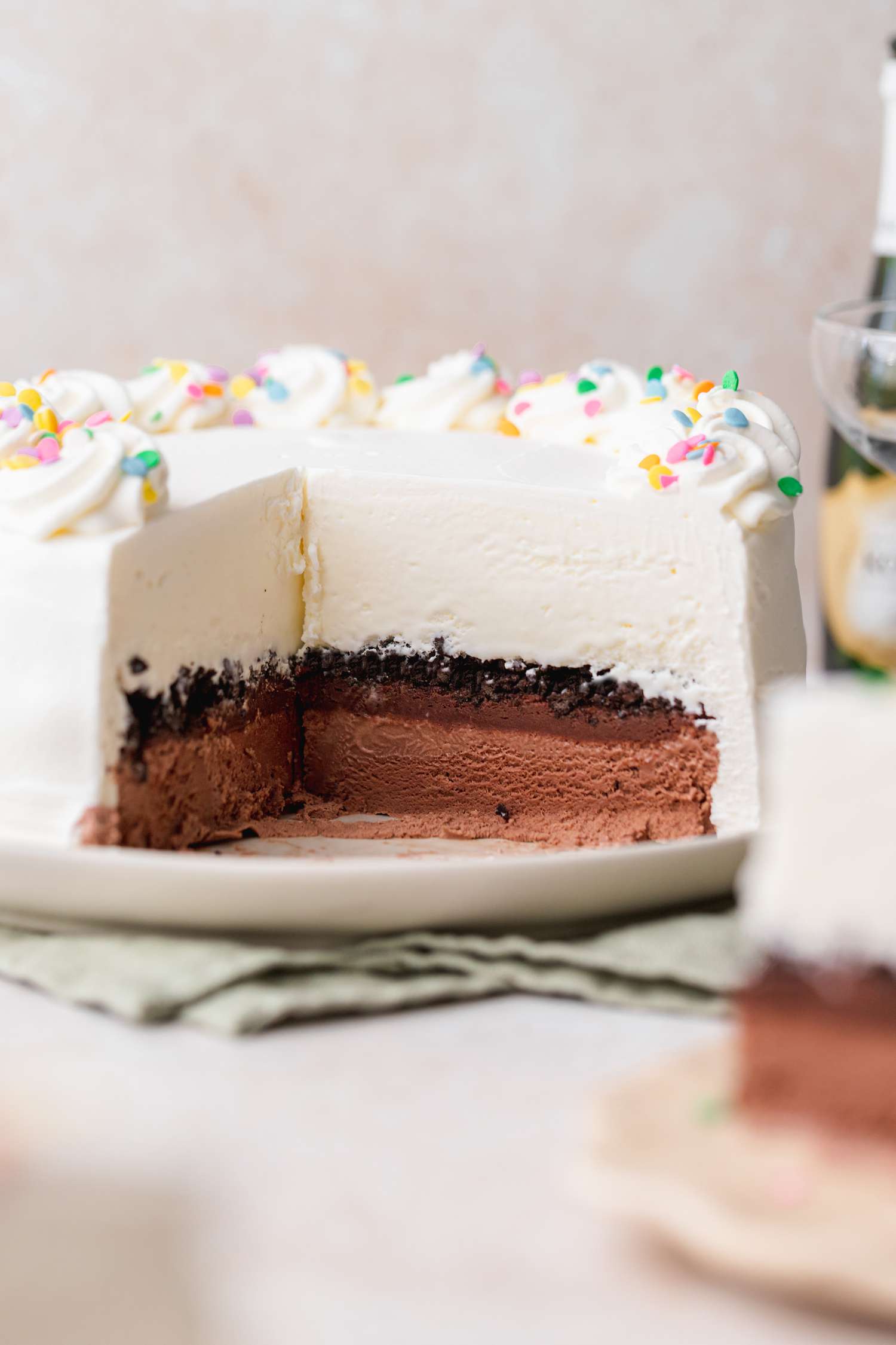 Ice Cream Cake That Was Cut Into on Plate 