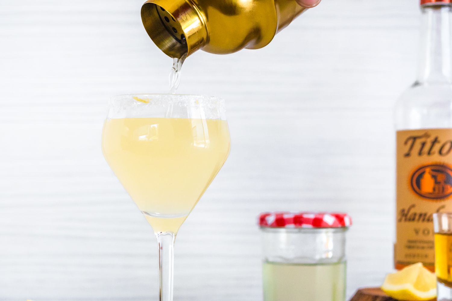 Lemon Drop Martini Poured into a Glass